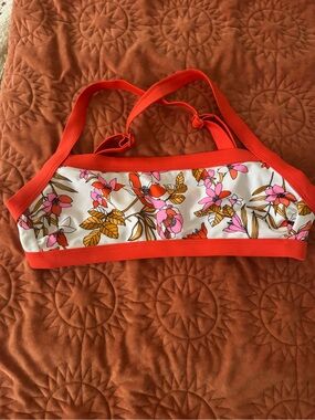 Xhilaration Floral Bikini Top with Orange Trim